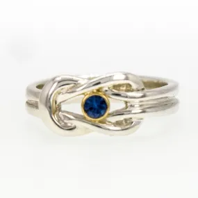 14K Gold and Sterling Silver Chunky Square Knot Sapphire Ring