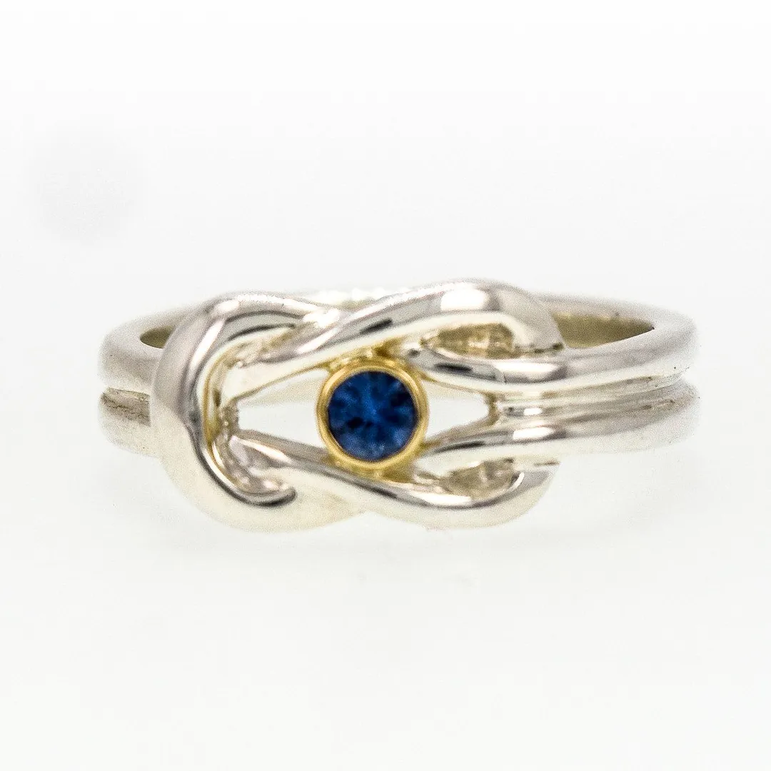 14K Gold and Sterling Silver Chunky Square Knot Sapphire Ring