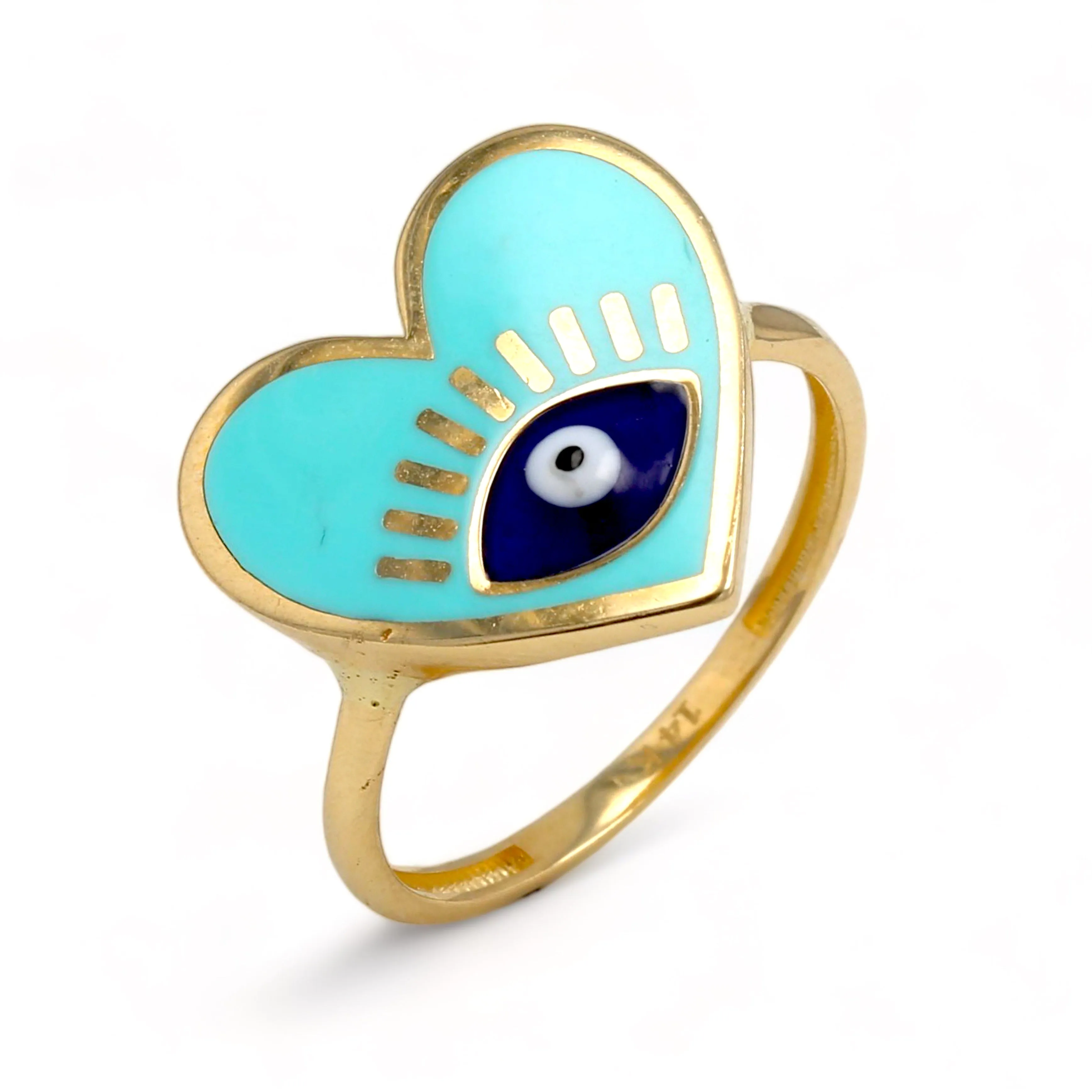 14K Yellow gold aqua eye heart ring-227080