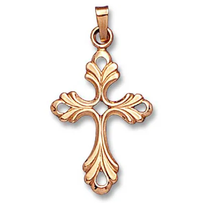 14k Yellow Gold Fancy Pierced Cross Charm Pendant