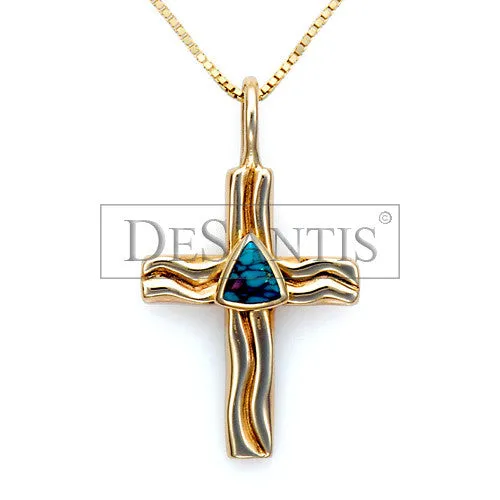 14kt Gold Turquoise Cross Pendant