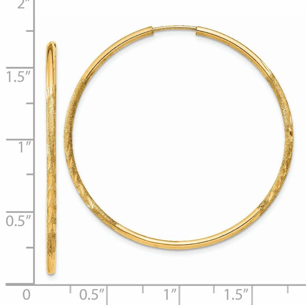 1.5mm x 42mm 14k Yellow Gold Satin Diamond-Cut Endless Hoop Earrings