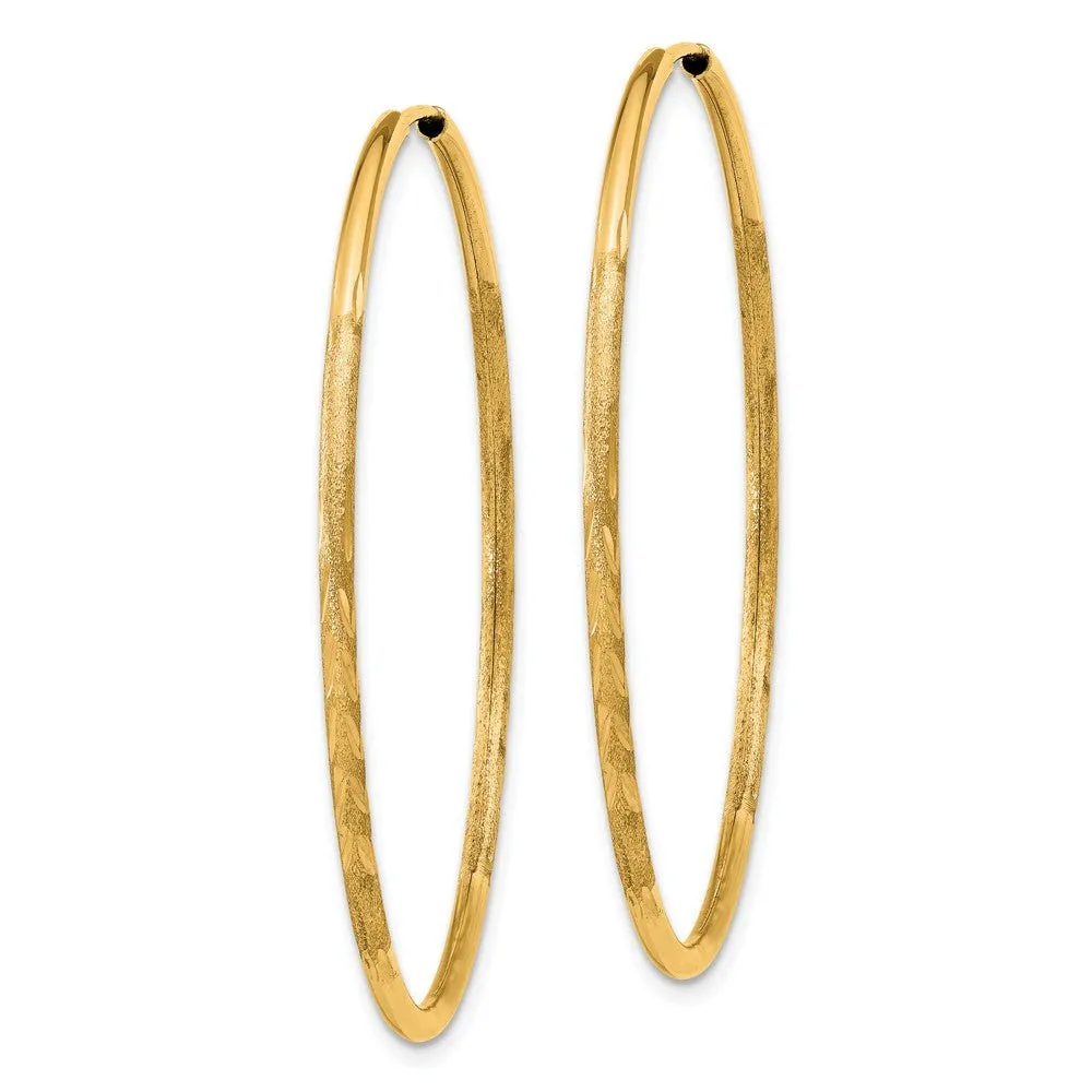 1.5mm x 42mm 14k Yellow Gold Satin Diamond-Cut Endless Hoop Earrings