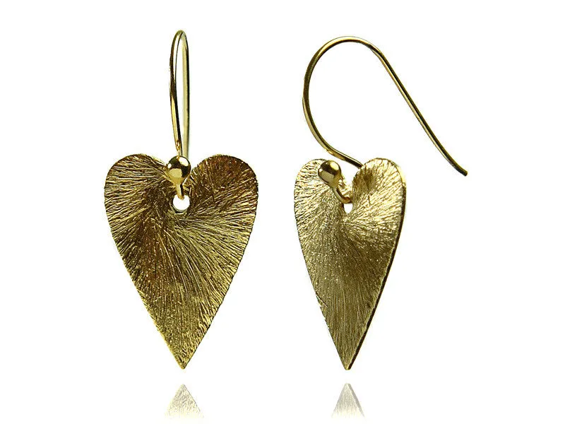 18K Gold Plated Bavarian Brushed Heart Earrings