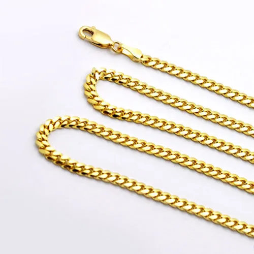 18k Yellow Gold-Plated Cuban Curb Chain Sterling Silver Necklace 18 to 24