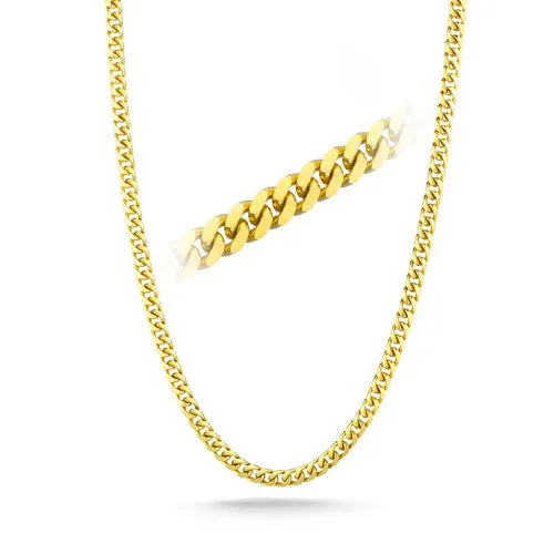 18k Yellow Gold-Plated Cuban Curb Chain Sterling Silver Necklace 18 to 24