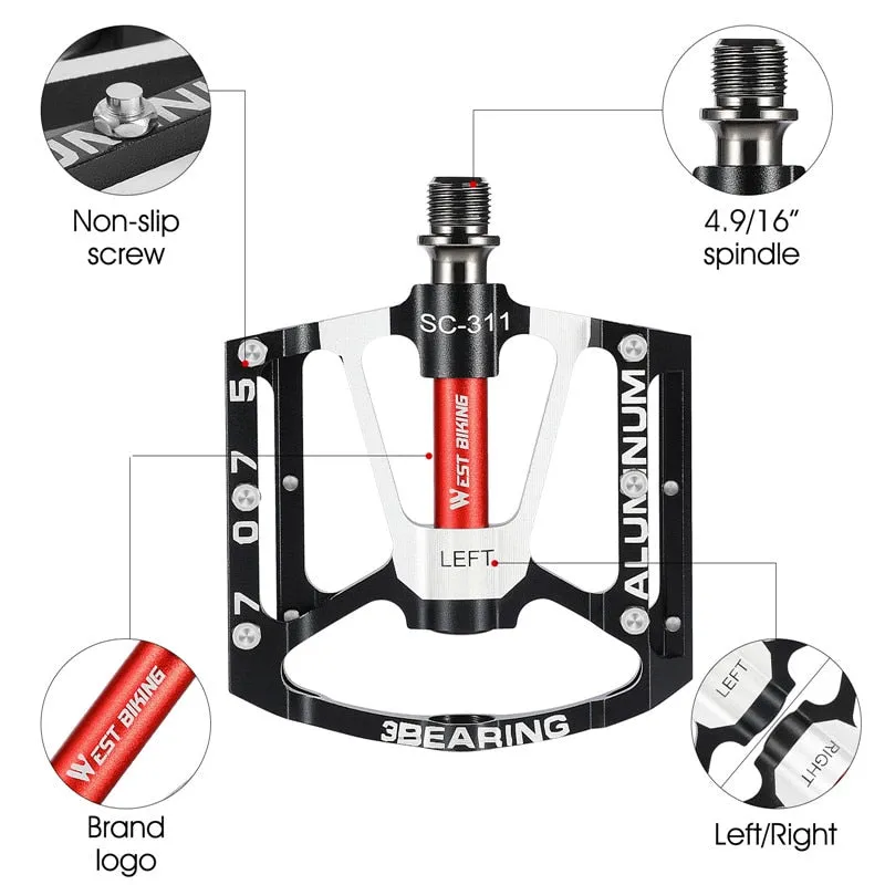 3 Bearings Bicycle Pedals CNC Alloy Ultralight MTB Road Bike Part Anti-slip Flat BMX Pedals Cycling Accessories