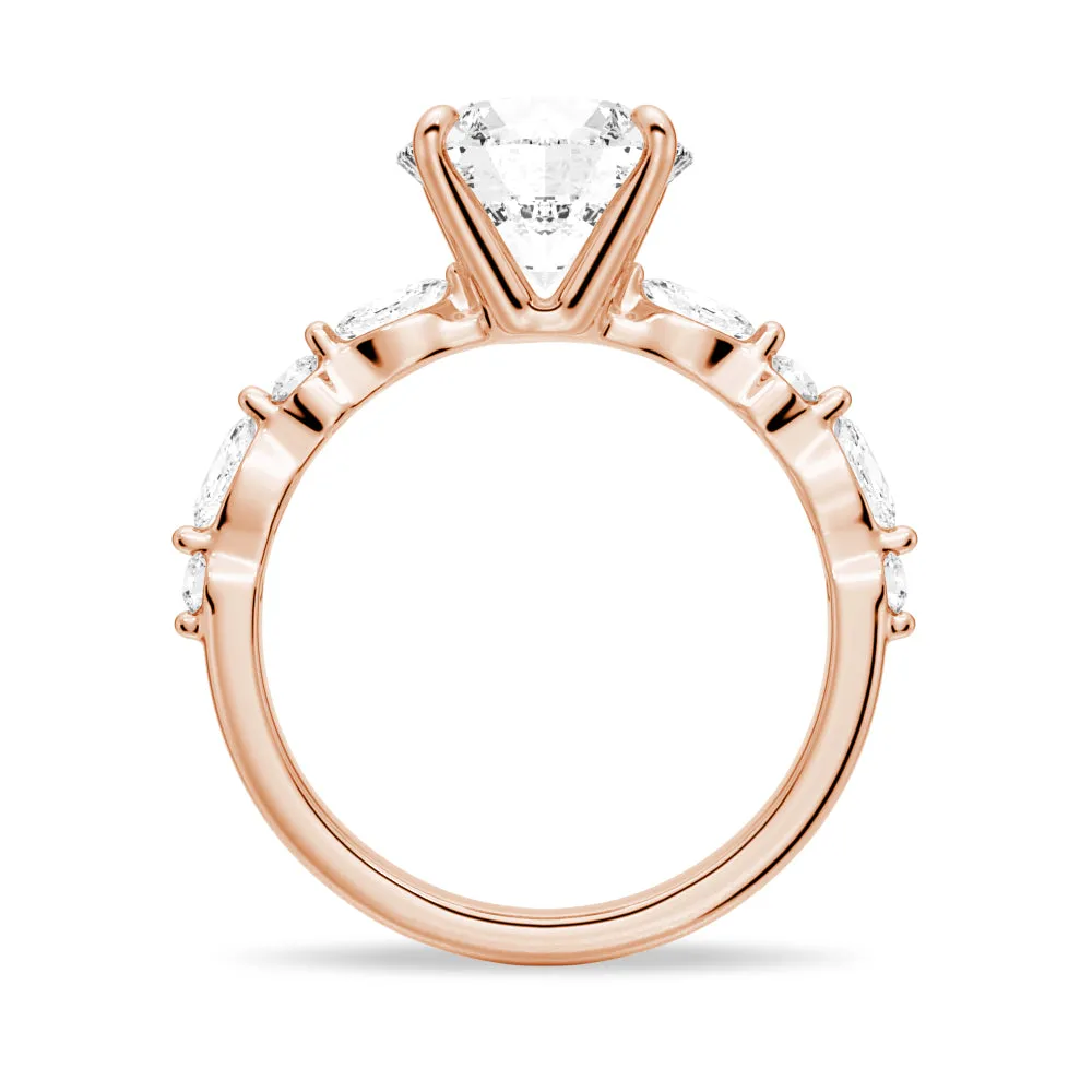 3 CT. Unique Round Cut Engagement Ring With Marquise Accents