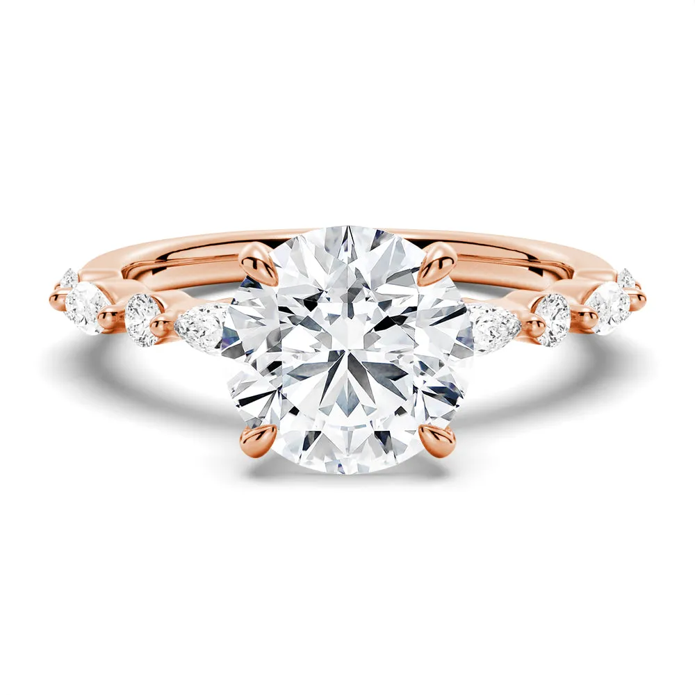 3 CT. Unique Round Cut Engagement Ring With Marquise Accents