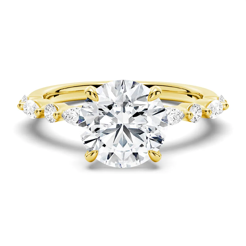 3 CT. Unique Round Cut Engagement Ring With Marquise Accents