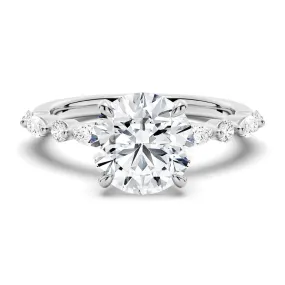 3 CT. Unique Round Cut Engagement Ring With Marquise Accents