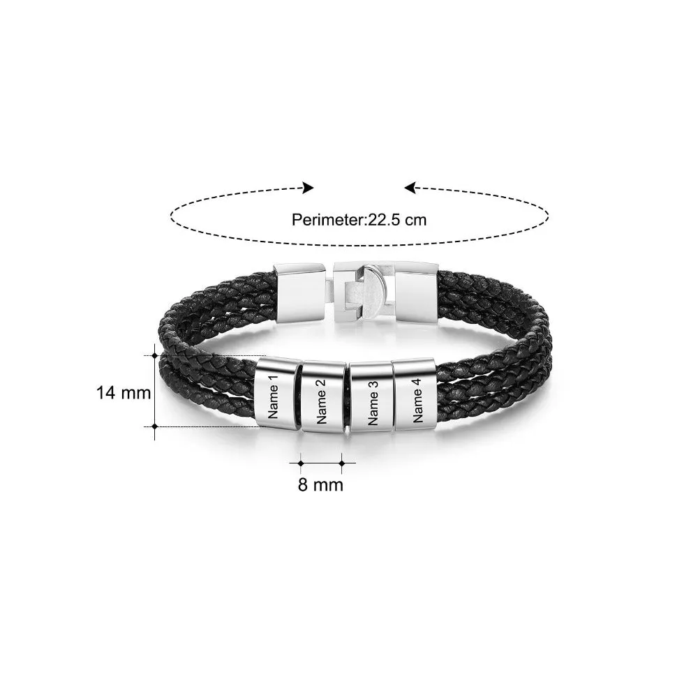 3 Layer Braided Leather Bracelets With 5 Names For Men
