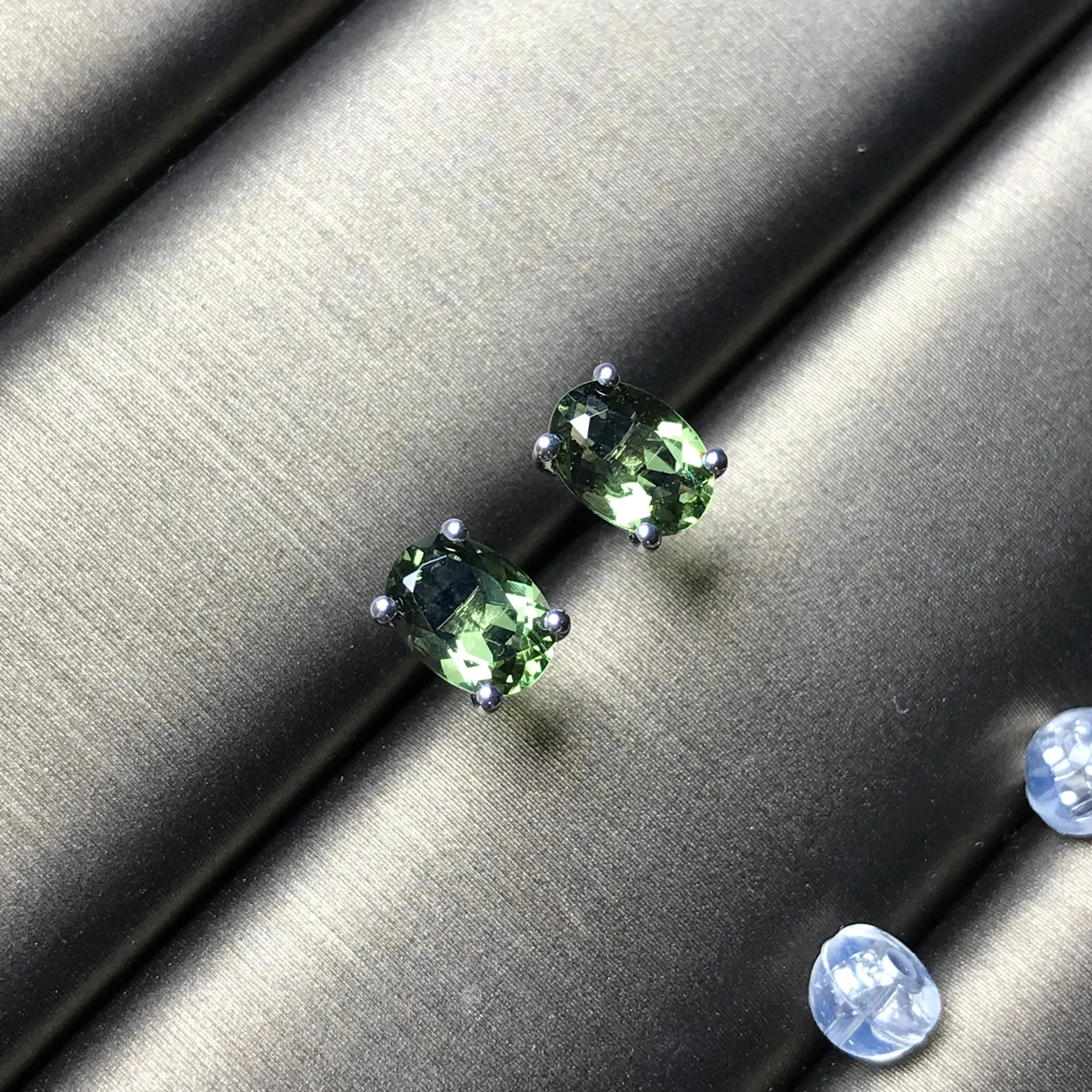 5x7mm Gem-grade Oval Cut Moldavite Earrings Top-quality Green | Rare High-frequency Heart Chakra Healing Stone