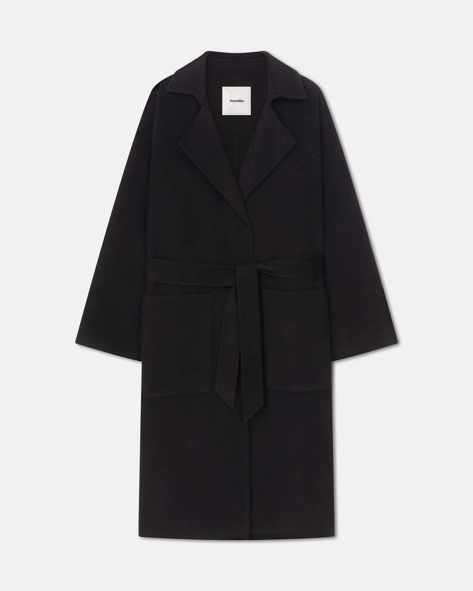 Alamo - Wool Silk Blend Robe Coat - Black