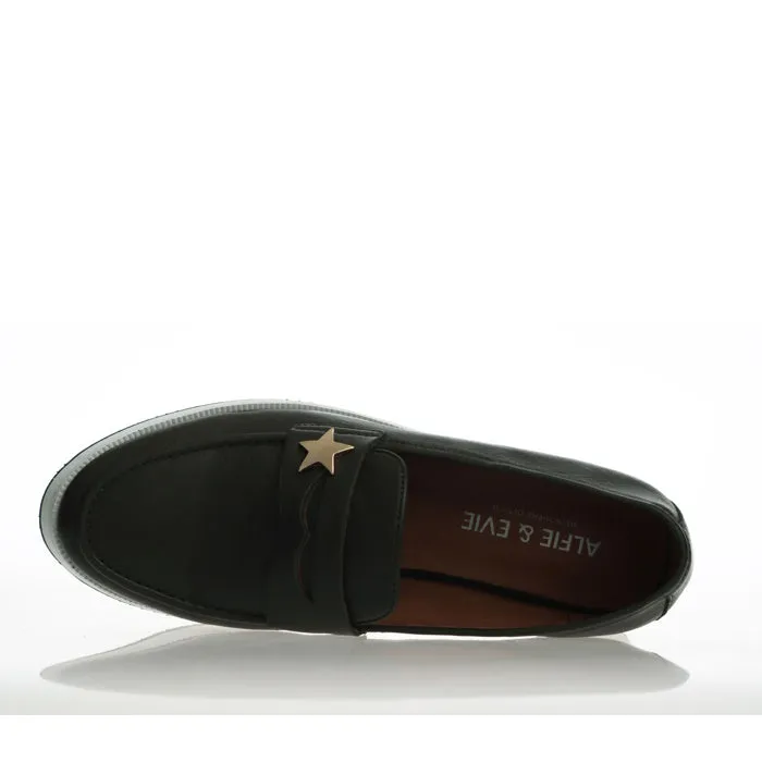 Alfie & Evie Queens Black Leather Slip On with a Slight Platform Sole