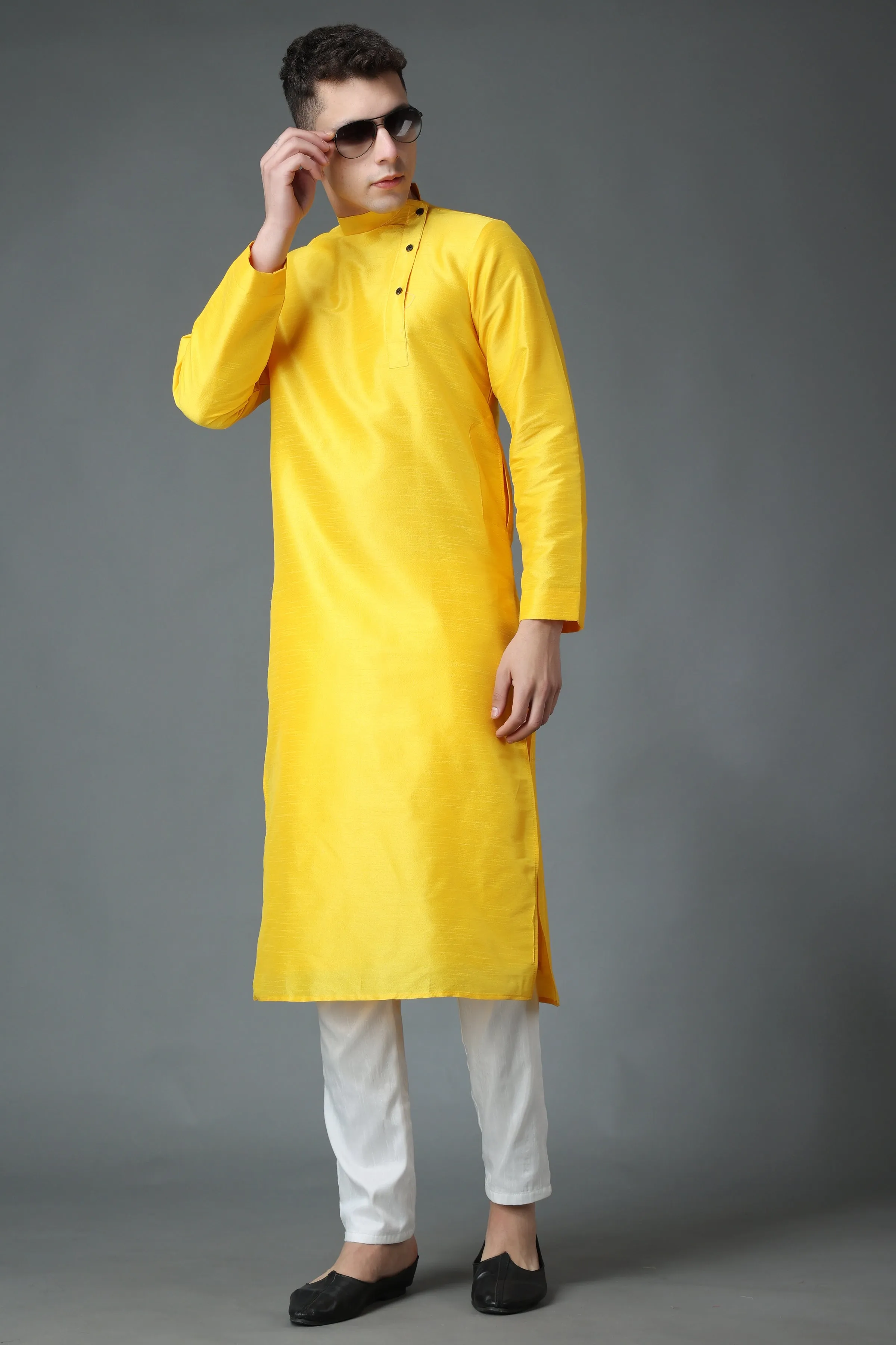 Amber Yellow Silk Kurta Pajama