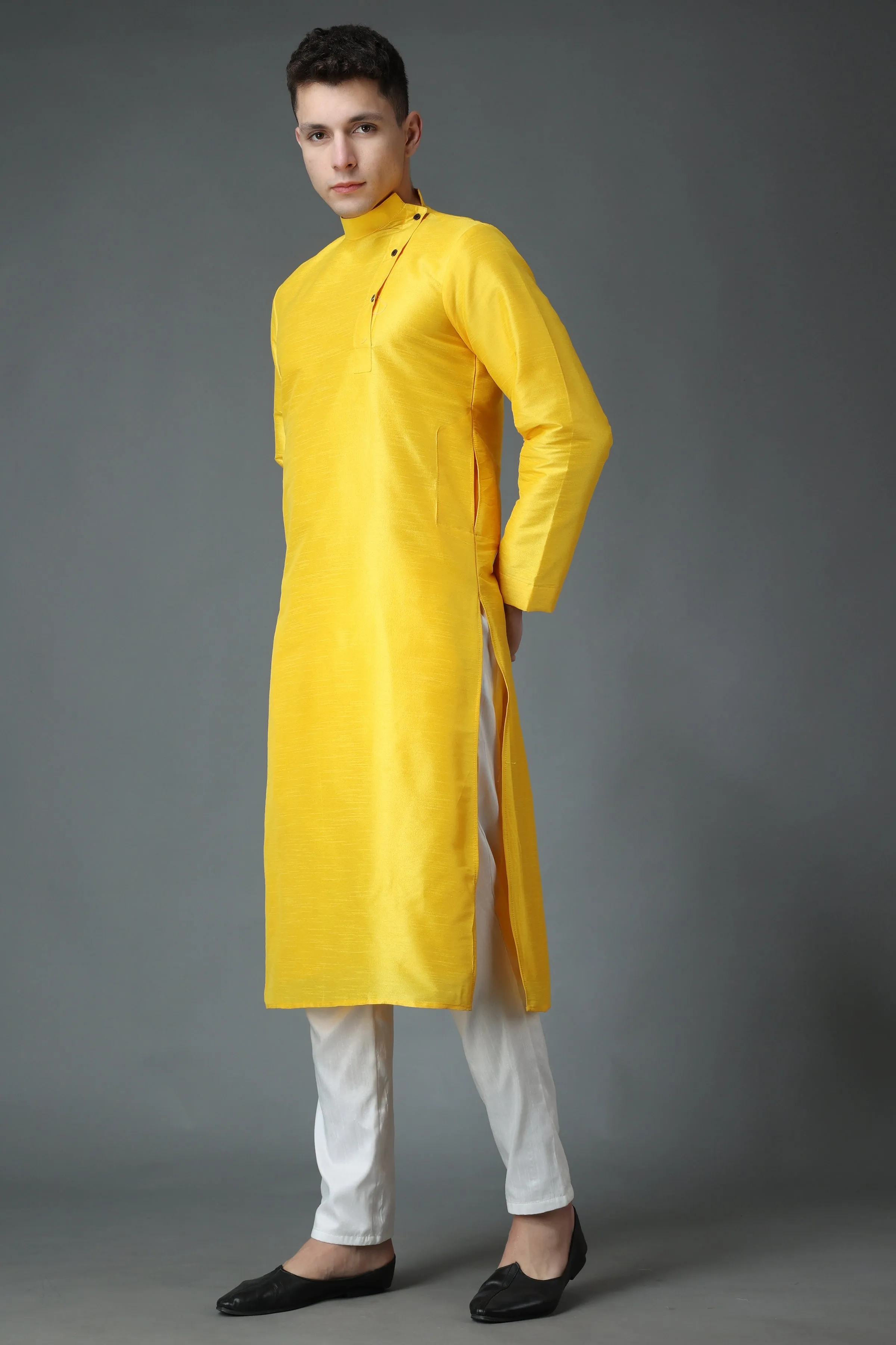 Amber Yellow Silk Kurta Pajama