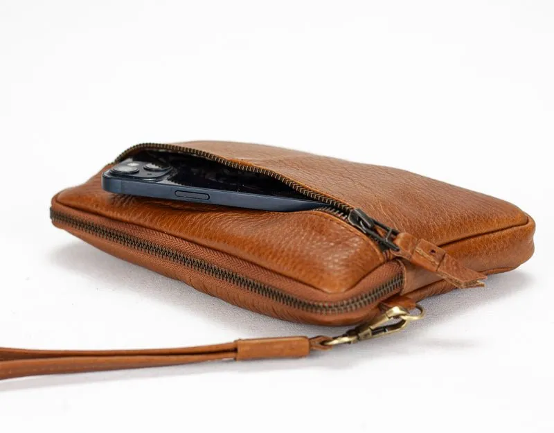 Antheia clutch wallet - Brown pebbled leather