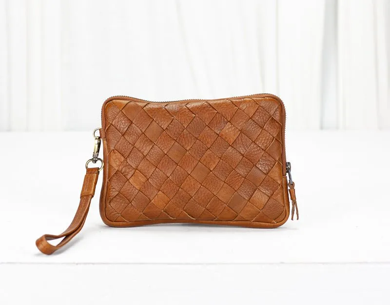 Antheia clutch wallet - Brown pebbled leather