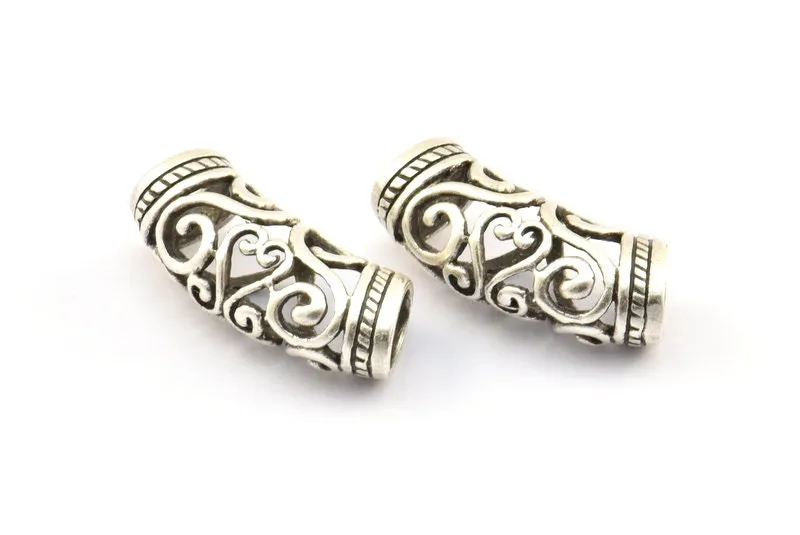 Antique Silver Bracelet Connector, 3 Antique Silver Plated Brass Bracelet Parts for Leather Cord 5.5x6.8mm  (25x11x8.5mm) A0552 H0565