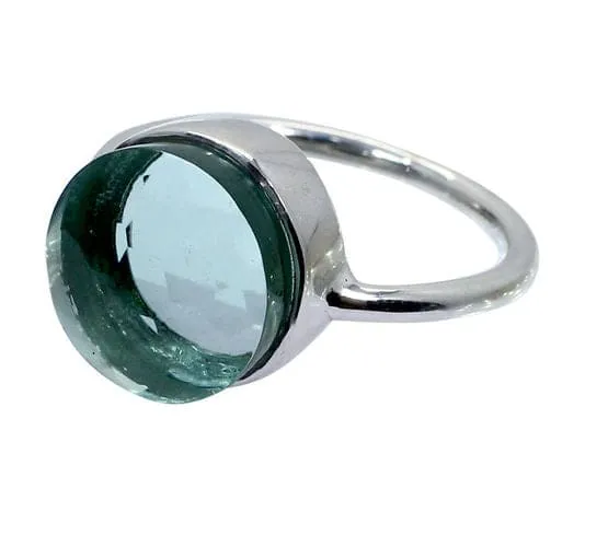 Aquamarine Hydro 925 Sterling Silver Handmade Bezel Set Simple Ring, Bezel Set Plain Cabochon Football Cut Stone Ring