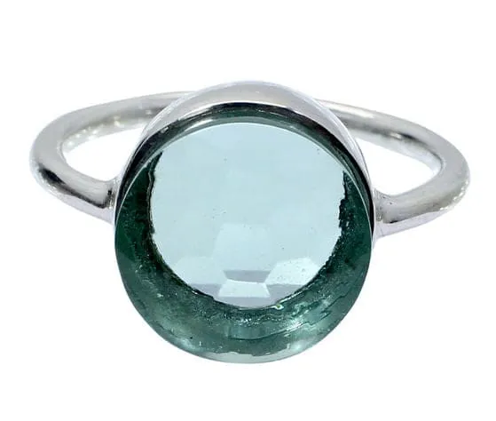 Aquamarine Hydro 925 Sterling Silver Handmade Bezel Set Simple Ring, Bezel Set Plain Cabochon Football Cut Stone Ring