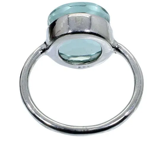 Aquamarine Hydro 925 Sterling Silver Handmade Bezel Set Simple Ring, Bezel Set Plain Cabochon Football Cut Stone Ring