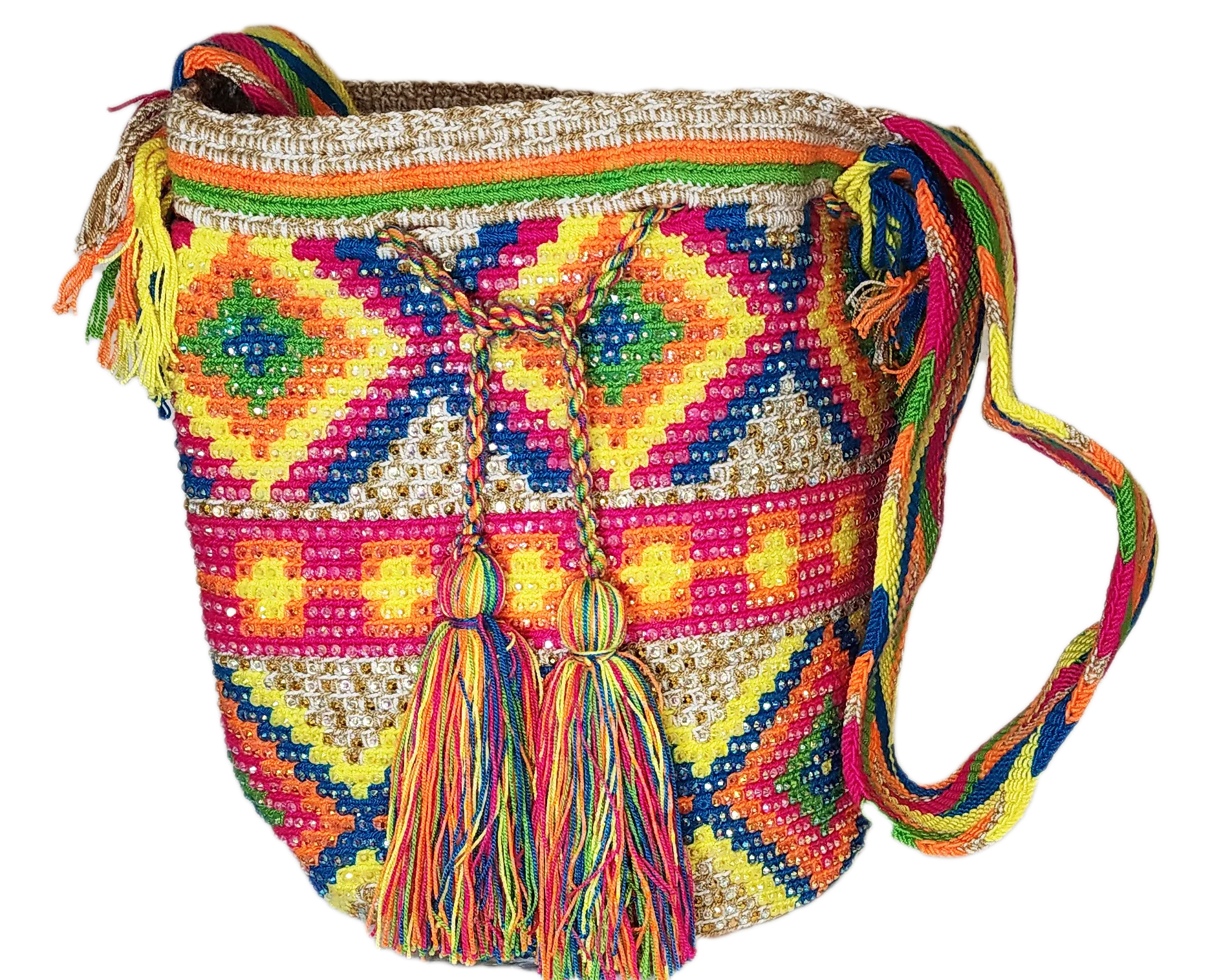 Ayla Handmade Crochet Wayuu Mochila Bag with Crystals