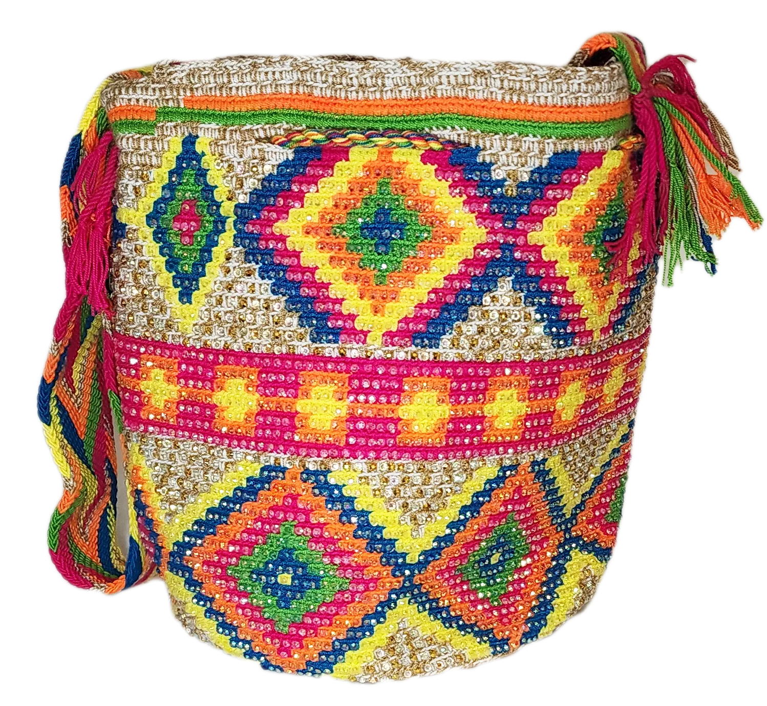 Ayla Handmade Crochet Wayuu Mochila Bag with Crystals