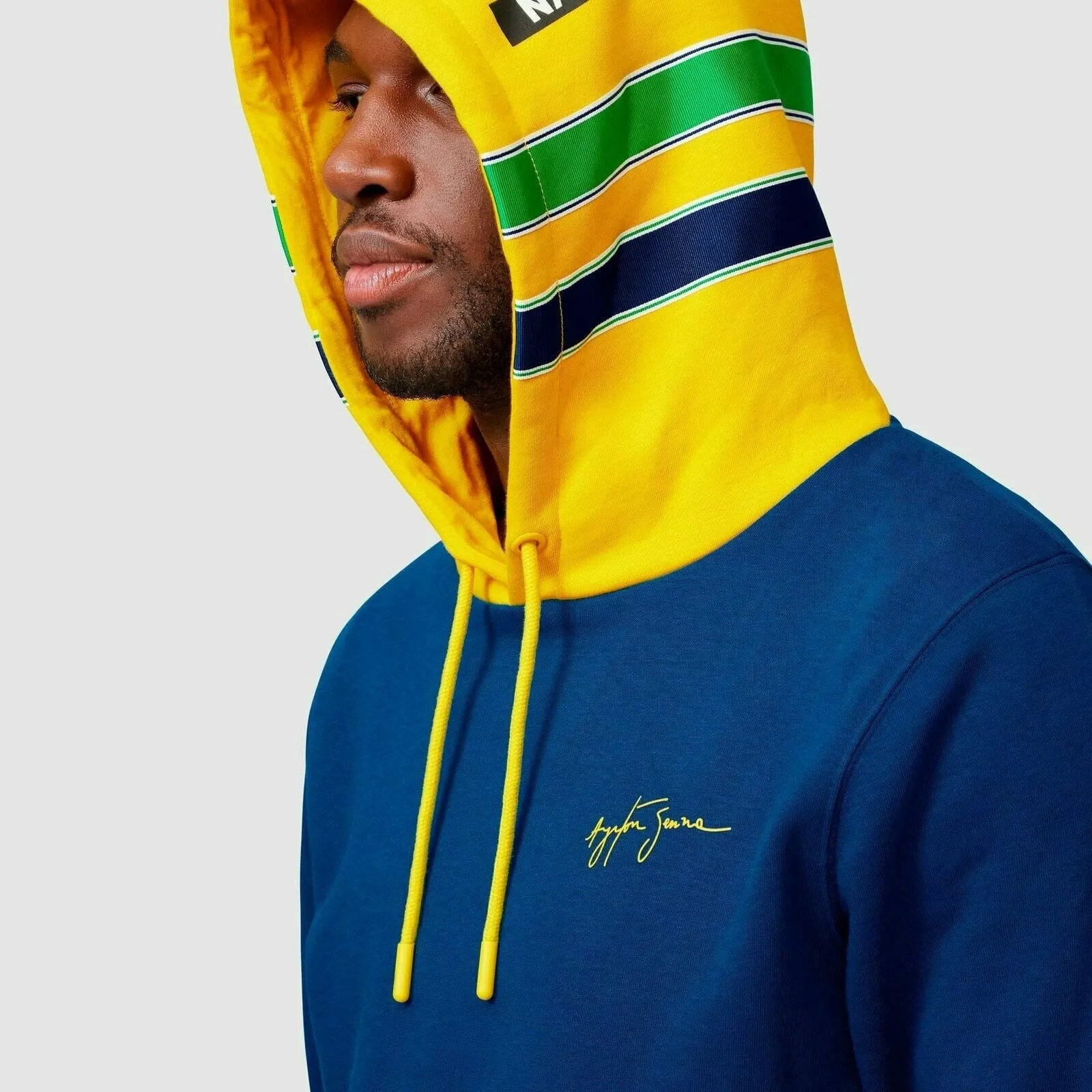 Ayrton Senna Men's Fanwear Stripe Hoody- Navy