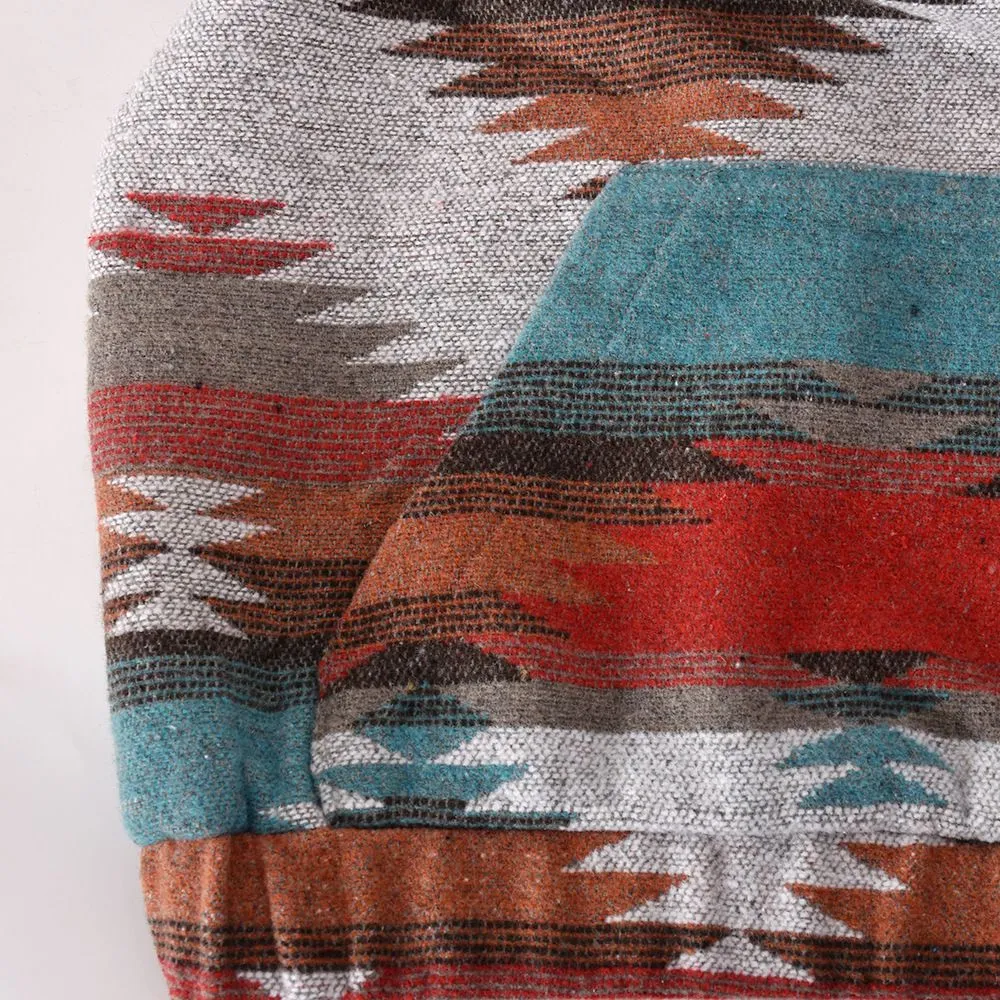 Aztec Southwest Pattern Hooded Sweatshirt Oversized Color Block Hoodies