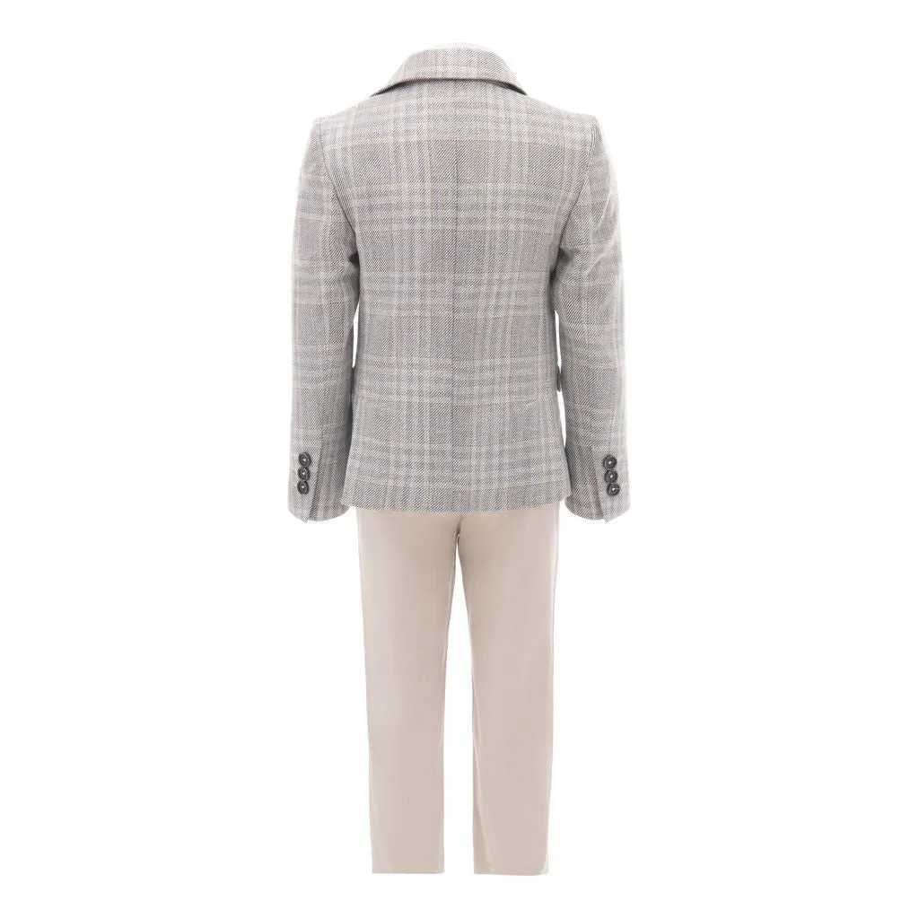 Beige Plaid Peak Lapel Suit