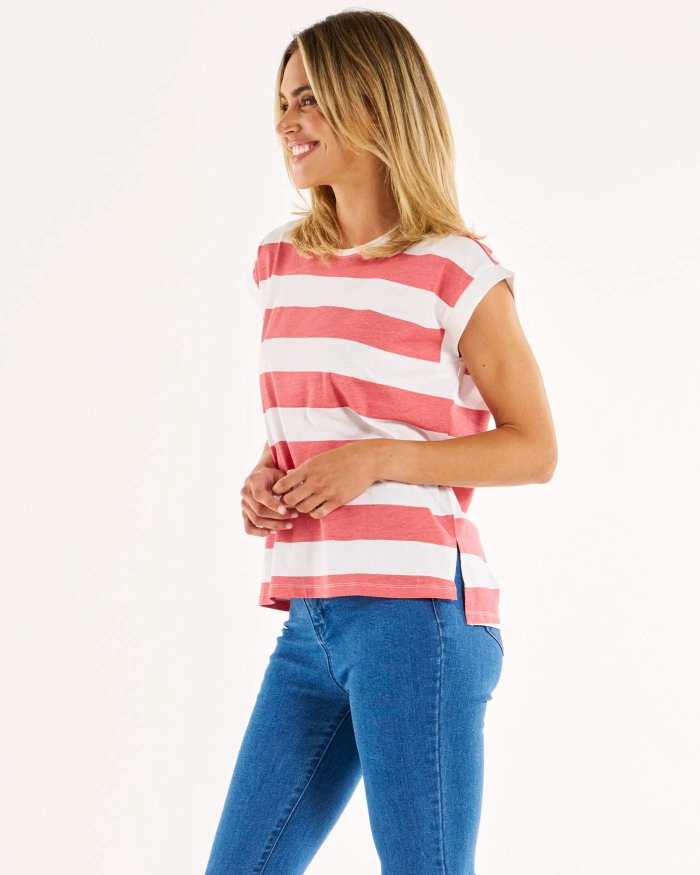 Betty Basics Michaela Top - Dusty Rose Stripe