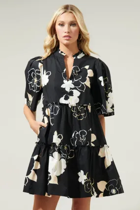 BLACK CAIRAN ROSE TOMALES SPLIT NECK SHIFT DRESS