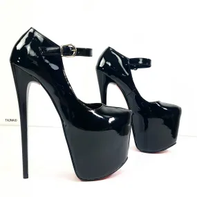 Black Gloss Fetish Modern Mary Jane High Heels