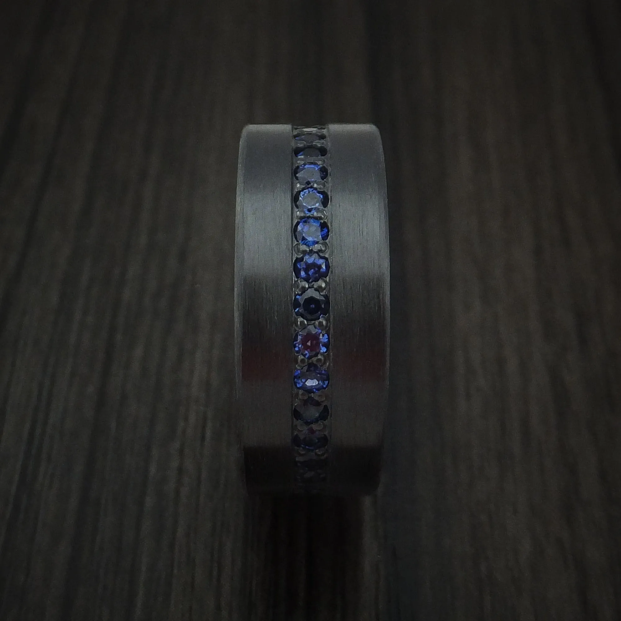 Black Titanium Men's Ring with Eternity Channel Set Sapphires Custom Made Band