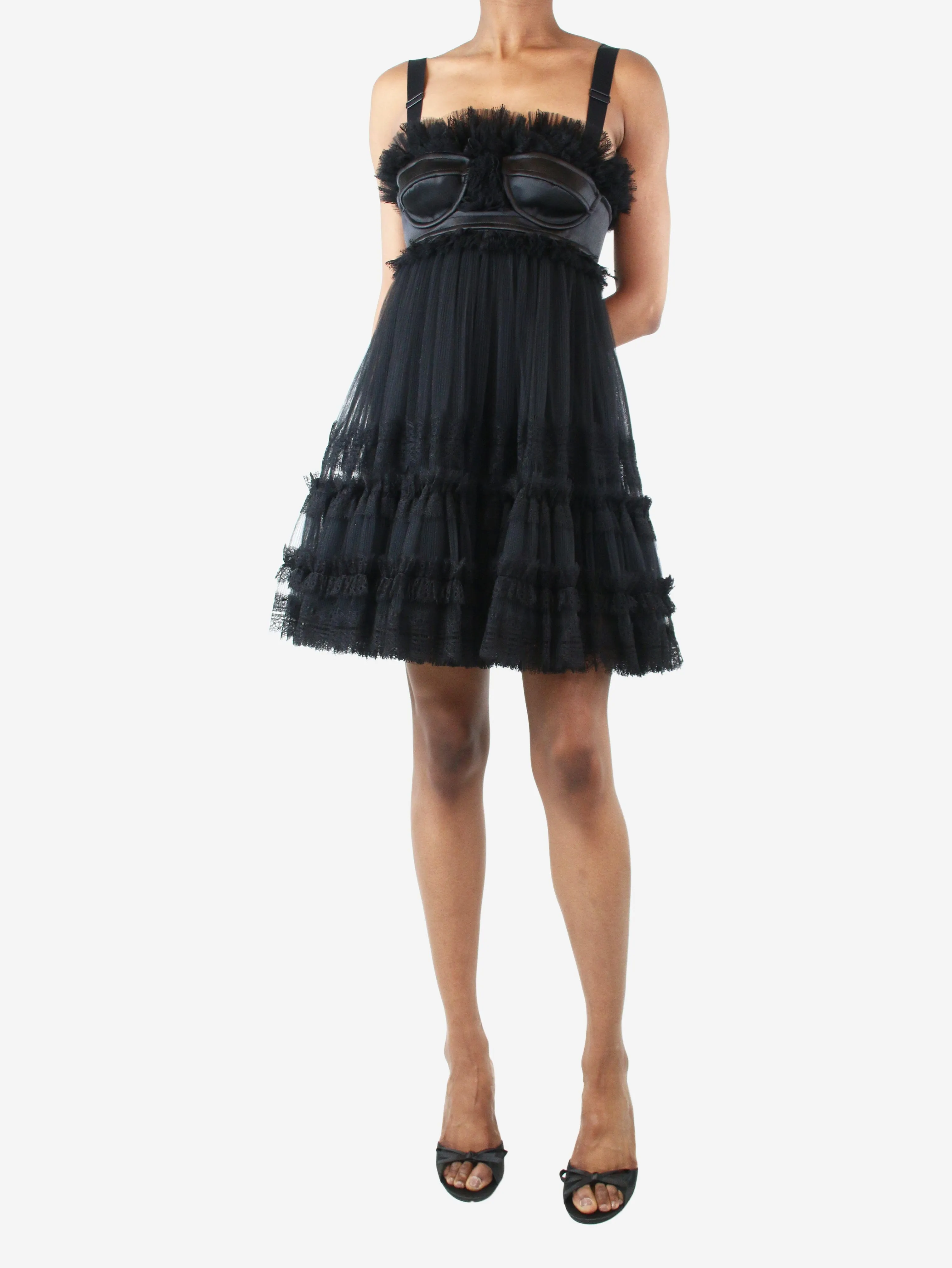 Black tulle corset mini dress - size UK 6