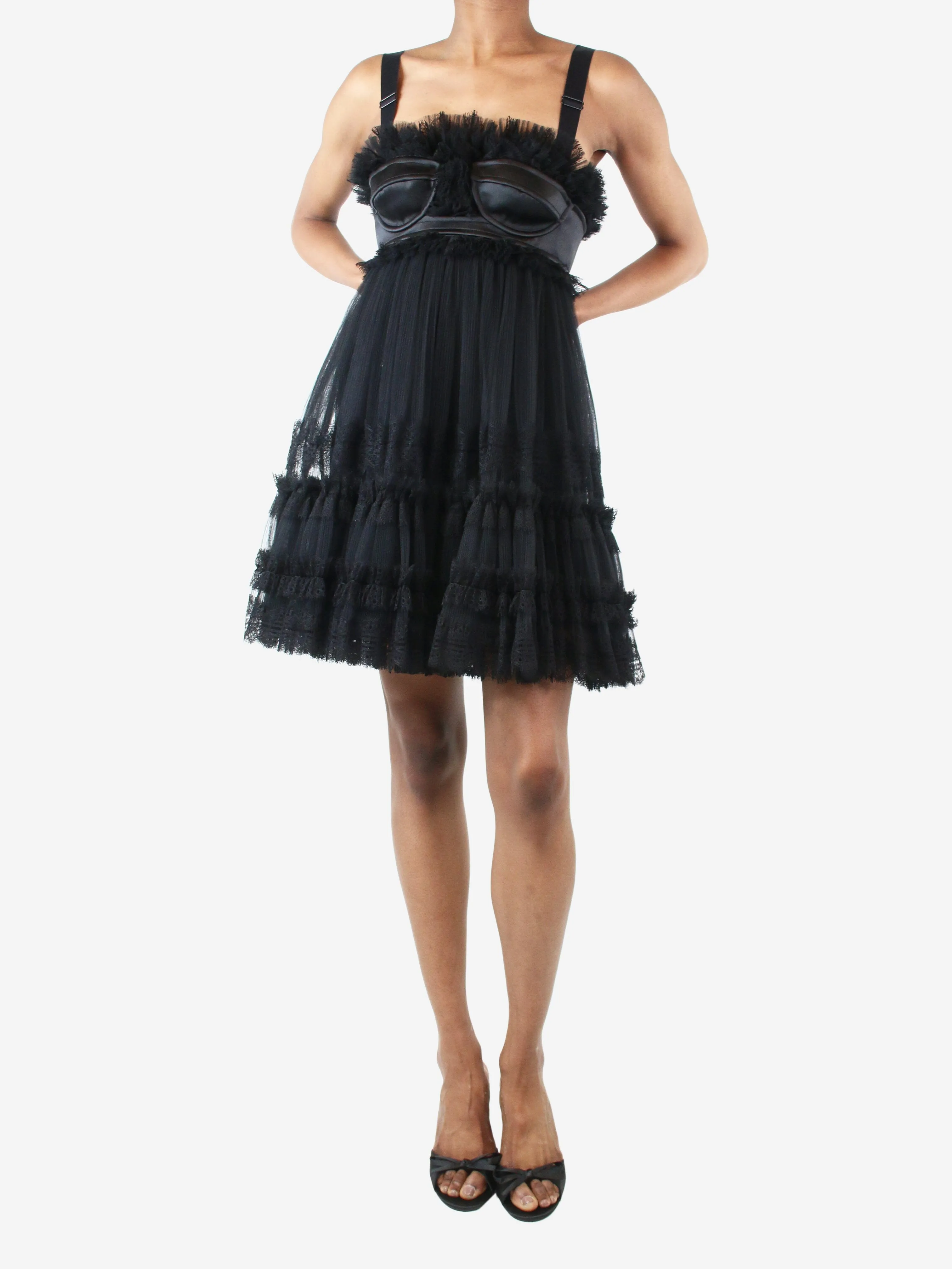 Black tulle corset mini dress - size UK 6