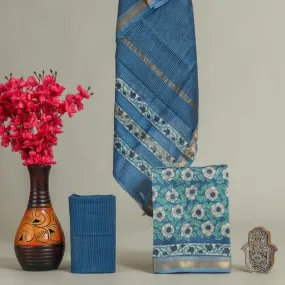 Blue Jaal Print Maheshwari Silk Suit Set (MSL368)