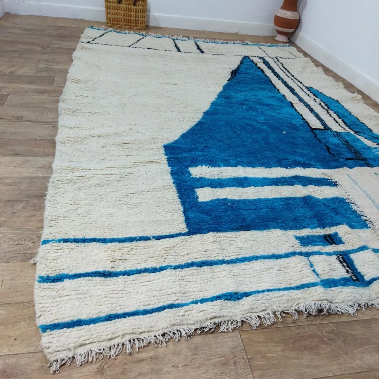 Blue Moroccan Beni Ourain Rug 7x10 Ft, Blue Rug, Soft Wool Rug, Berber Area Rug 7x10ft