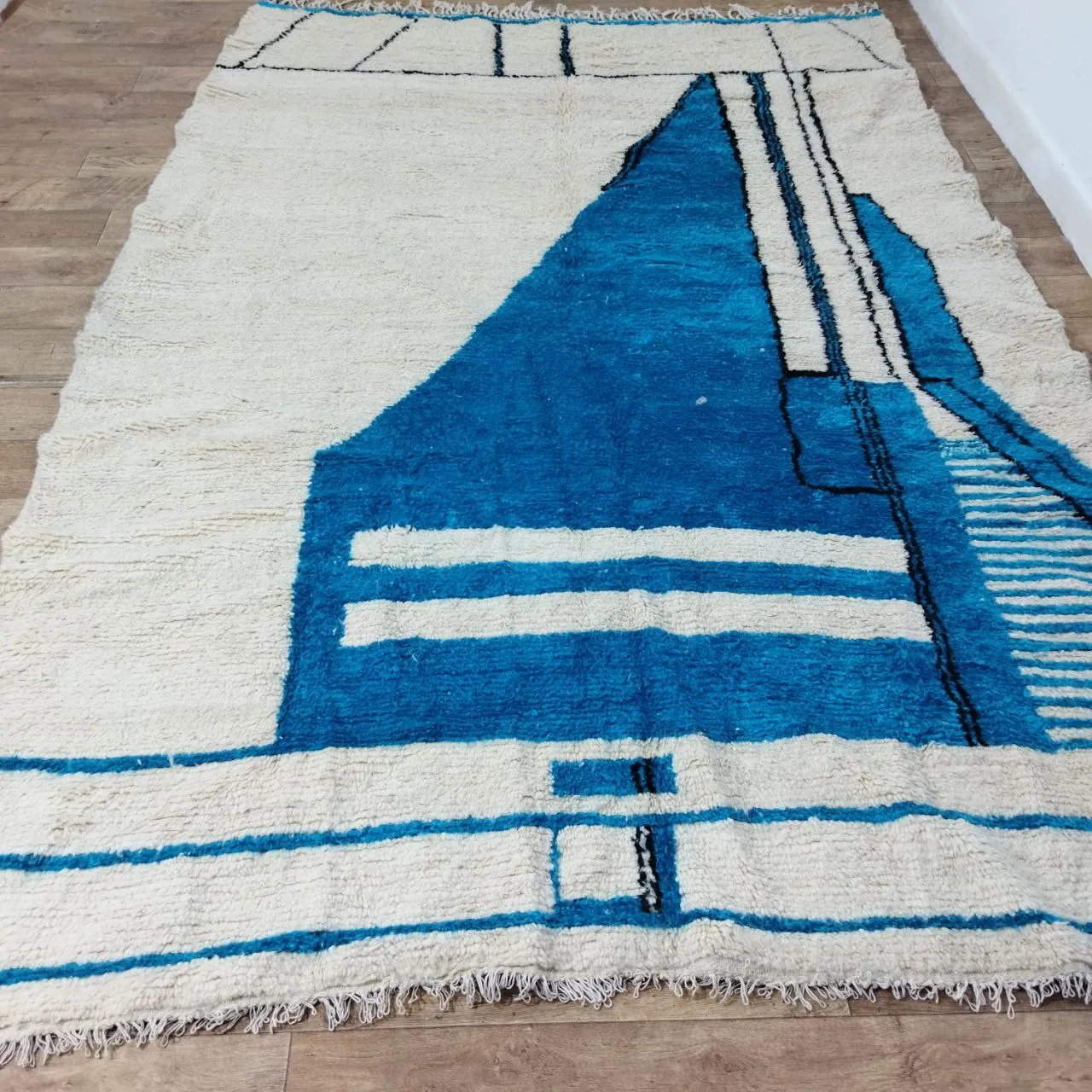 Blue Moroccan Beni Ourain Rug 7x10 Ft, Blue Rug, Soft Wool Rug, Berber Area Rug 7x10ft