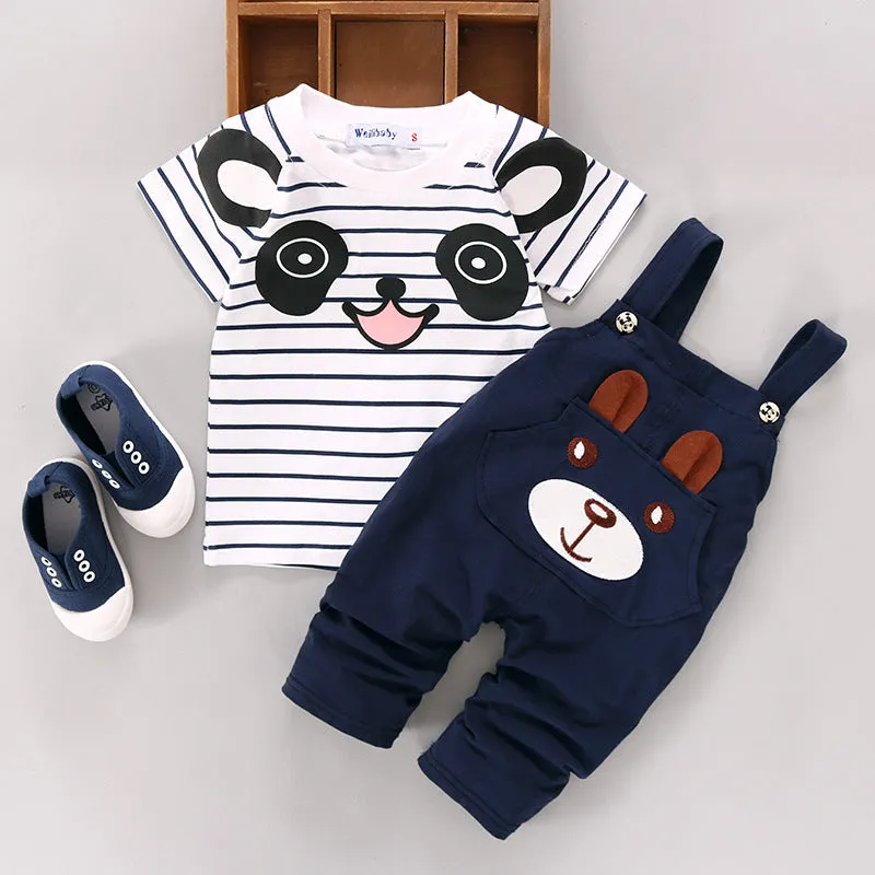 Boys Panda Top And Bib Pants 2 Pcs Set