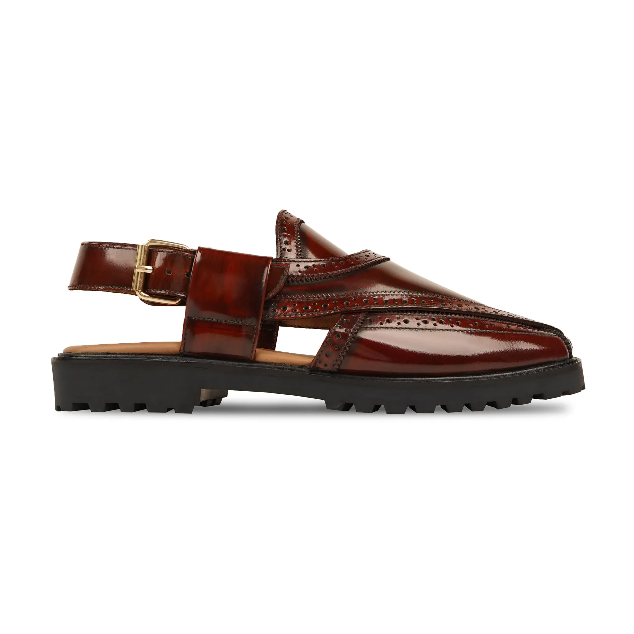 BROOKLYN - OXBLOOD BOX LEATHER HIGH SHINE SANDAL