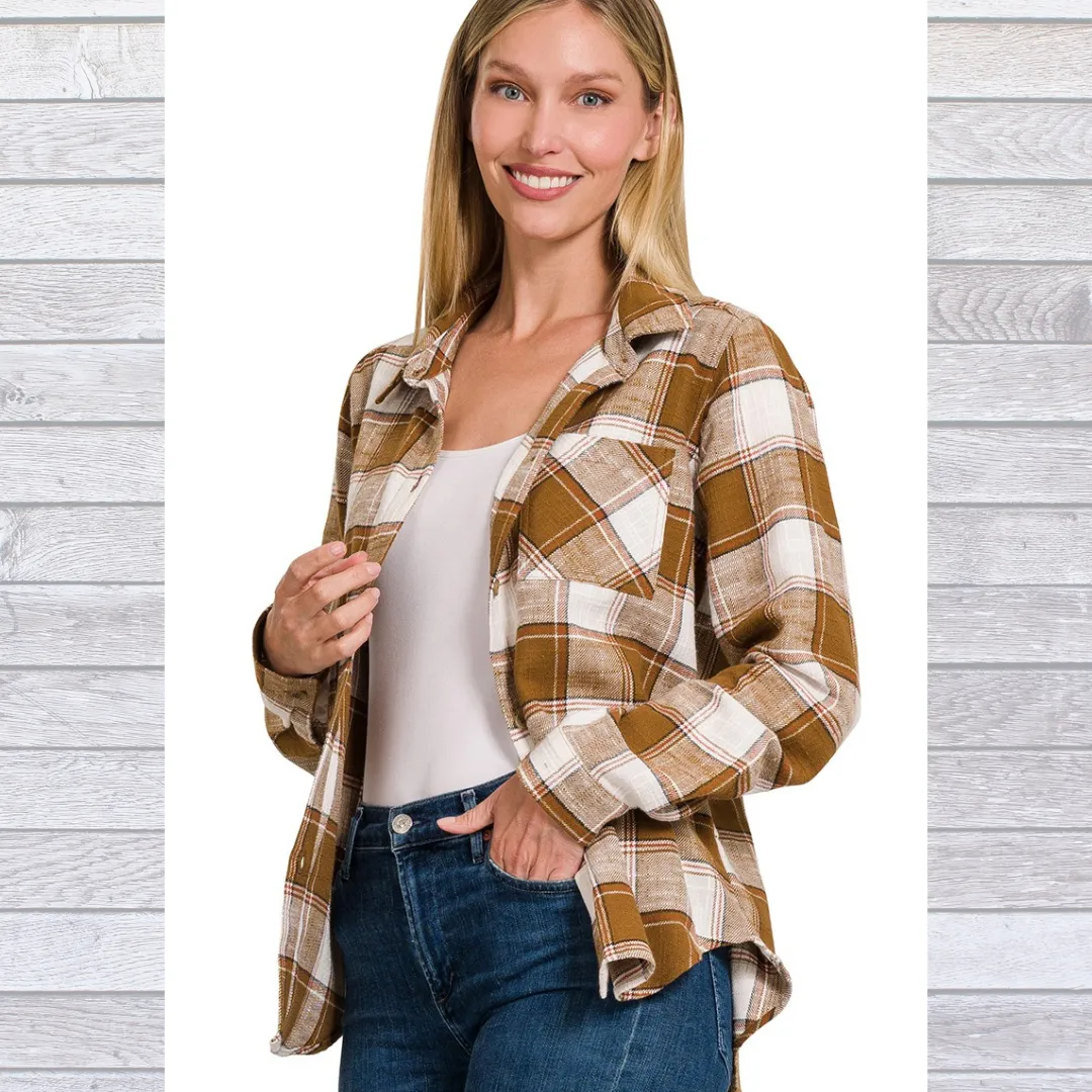 Camel Plaid Shirt S-XL