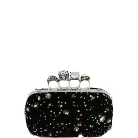 Celestial Box Skull Clutch with Strap, Black/Gold