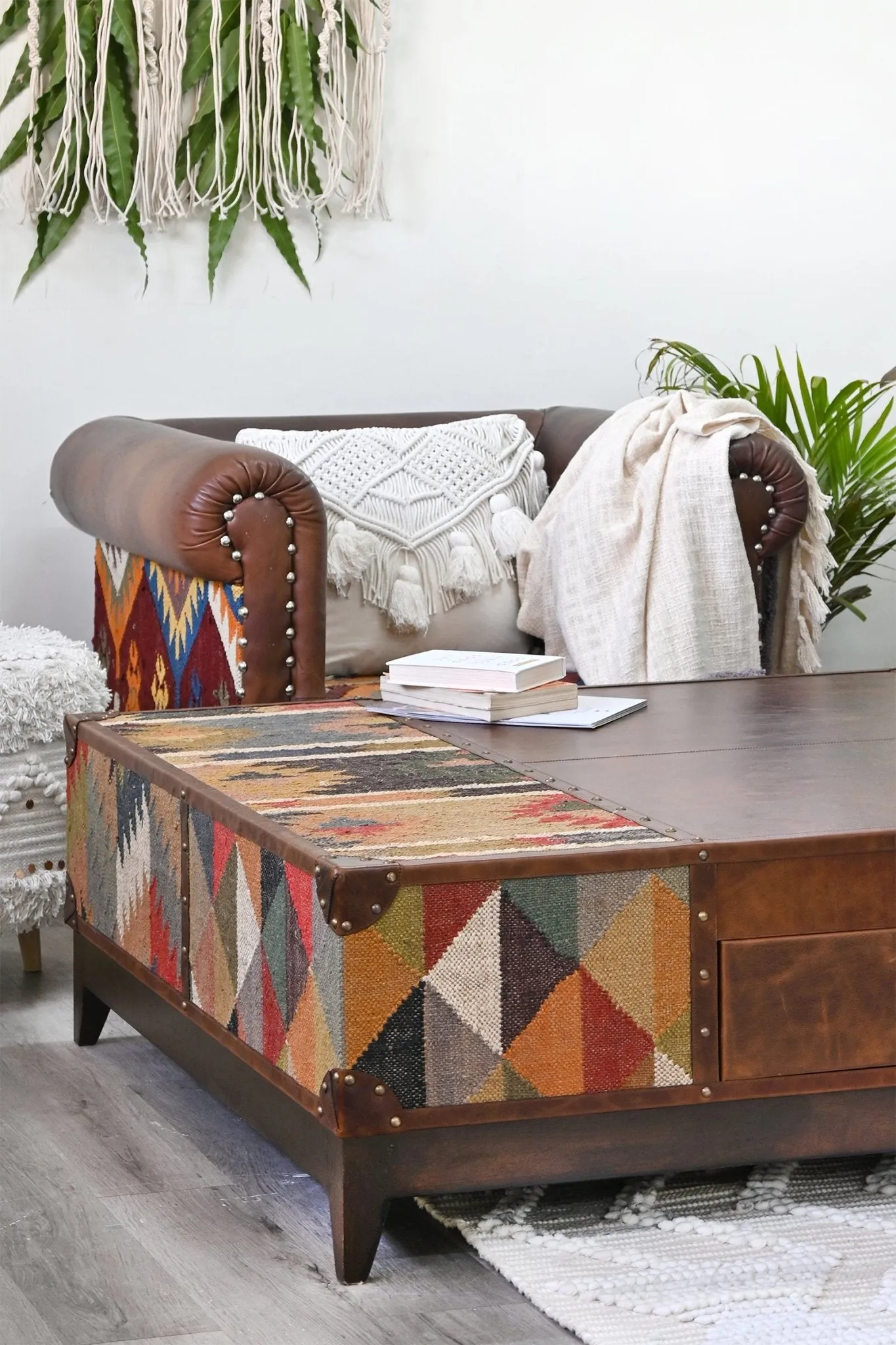 CHANDIGARH COFFEE TABLE - KILIM AND LEATHER