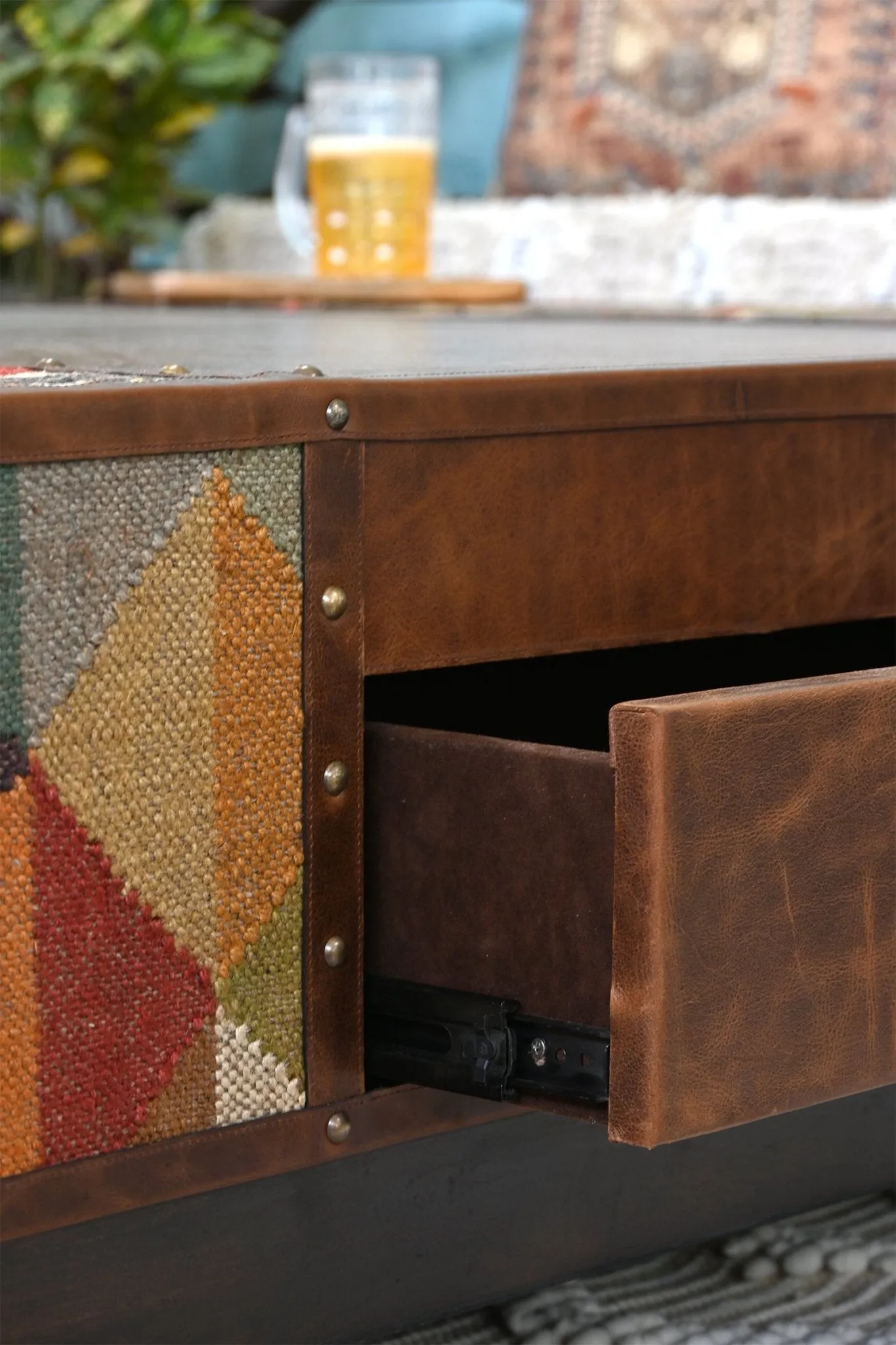 CHANDIGARH COFFEE TABLE - KILIM AND LEATHER