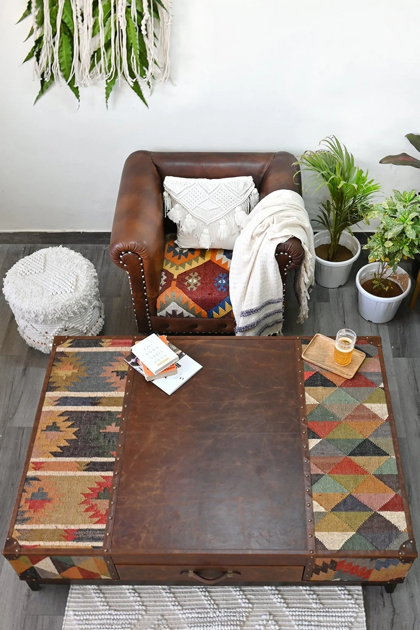 CHANDIGARH COFFEE TABLE - KILIM AND LEATHER