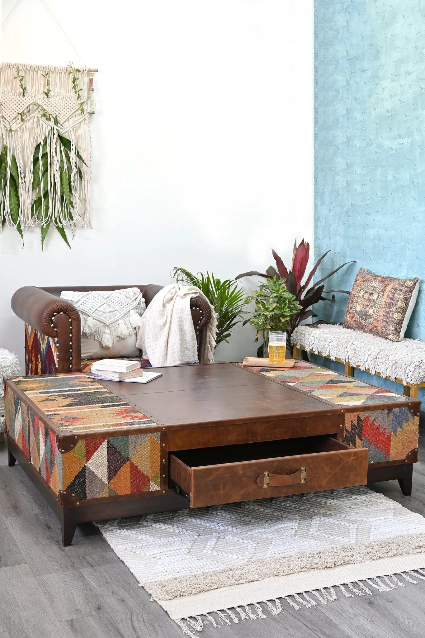 CHANDIGARH COFFEE TABLE - KILIM AND LEATHER