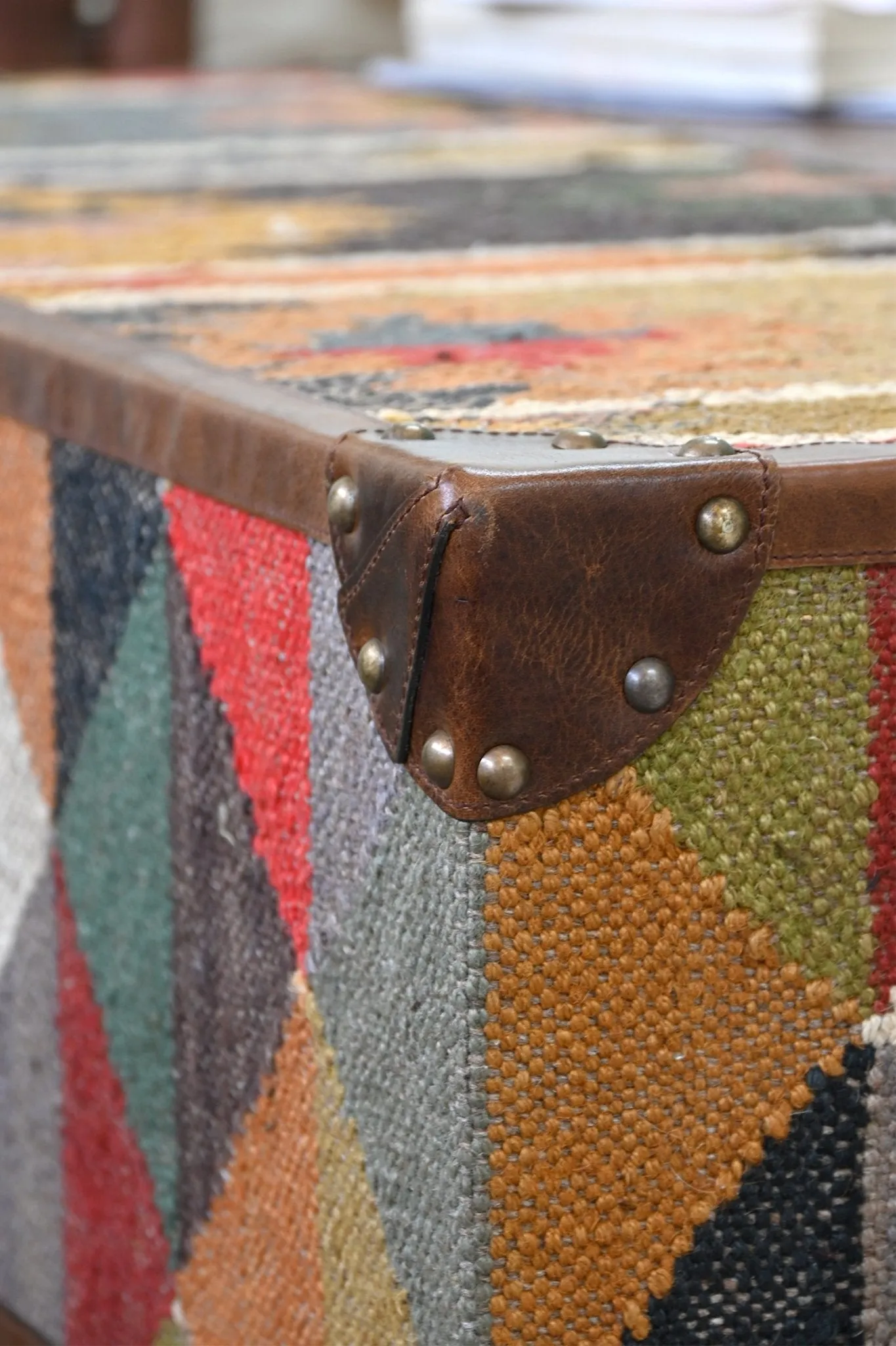 CHANDIGARH COFFEE TABLE - KILIM AND LEATHER